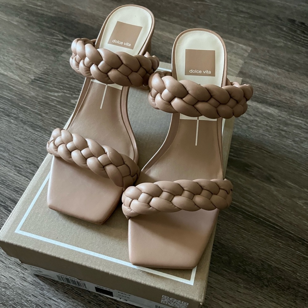 Dolce Vita Braided Double-Strap Slide Heels in Tan